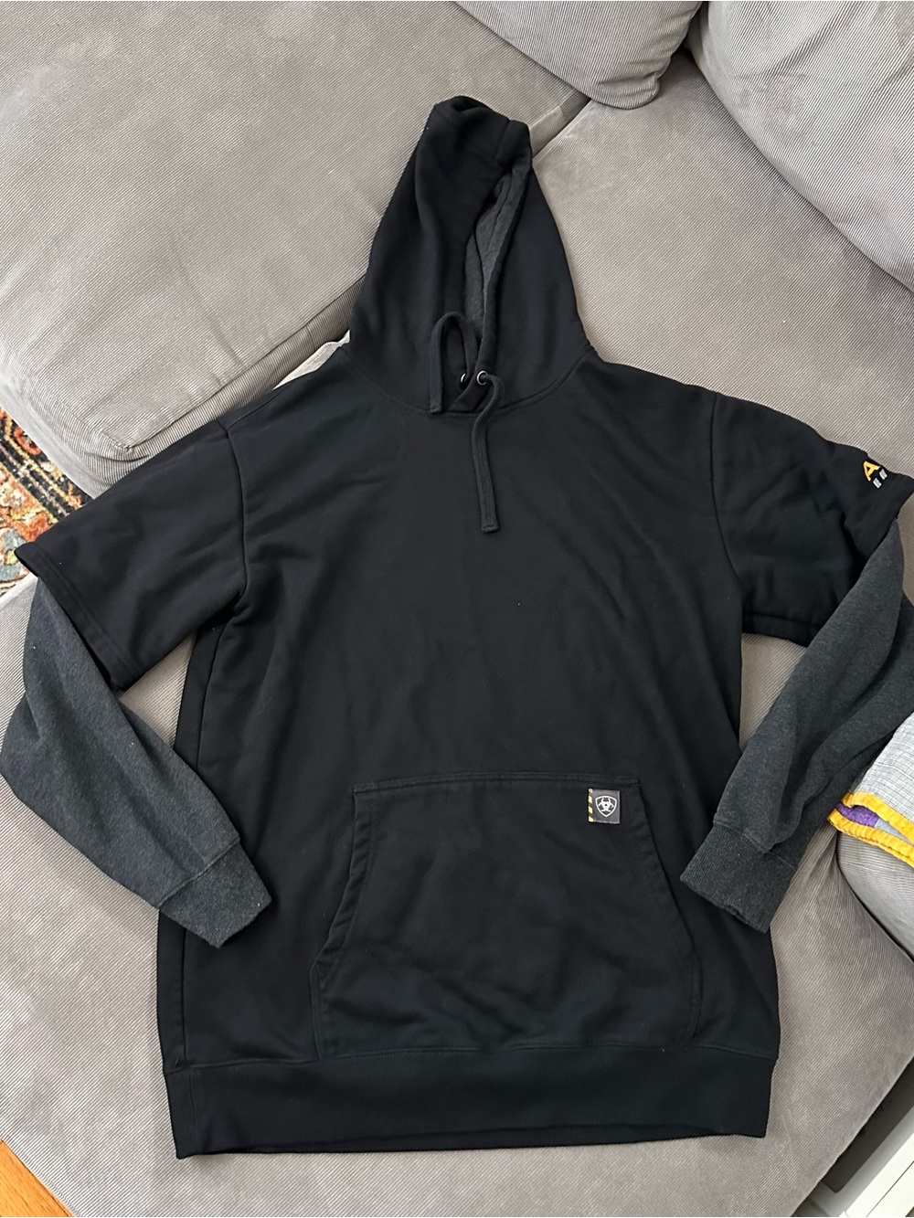 Ariat Work Rebar Hoodie Mens Sweatshirt LT BLACK/ GREY Water Repellent Hooded
